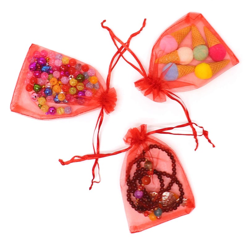 Bezall 50Pcs Red Organza Gift Bags 3x4 Inch, Small Mesh Drawstring Christmas Candy Bags, Baby Shower Party Favor Jewelry Pouches - Image 5